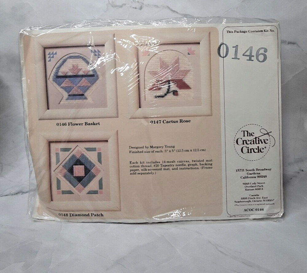 Vintage The Creative Circle Long Stitch Kit 0146 Flower Basket 5x5